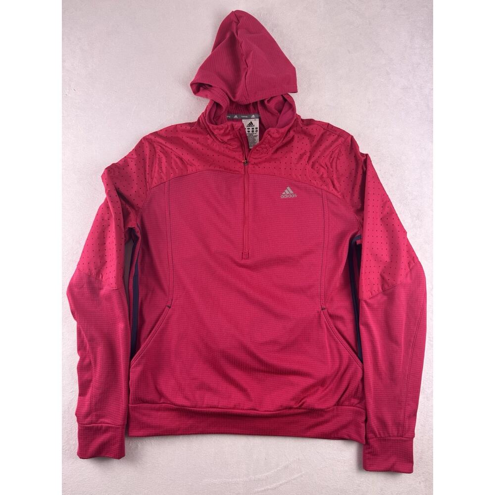 Adidas Womens Running Half Zip Hoodie Large Pink ClimaWarm Activewear